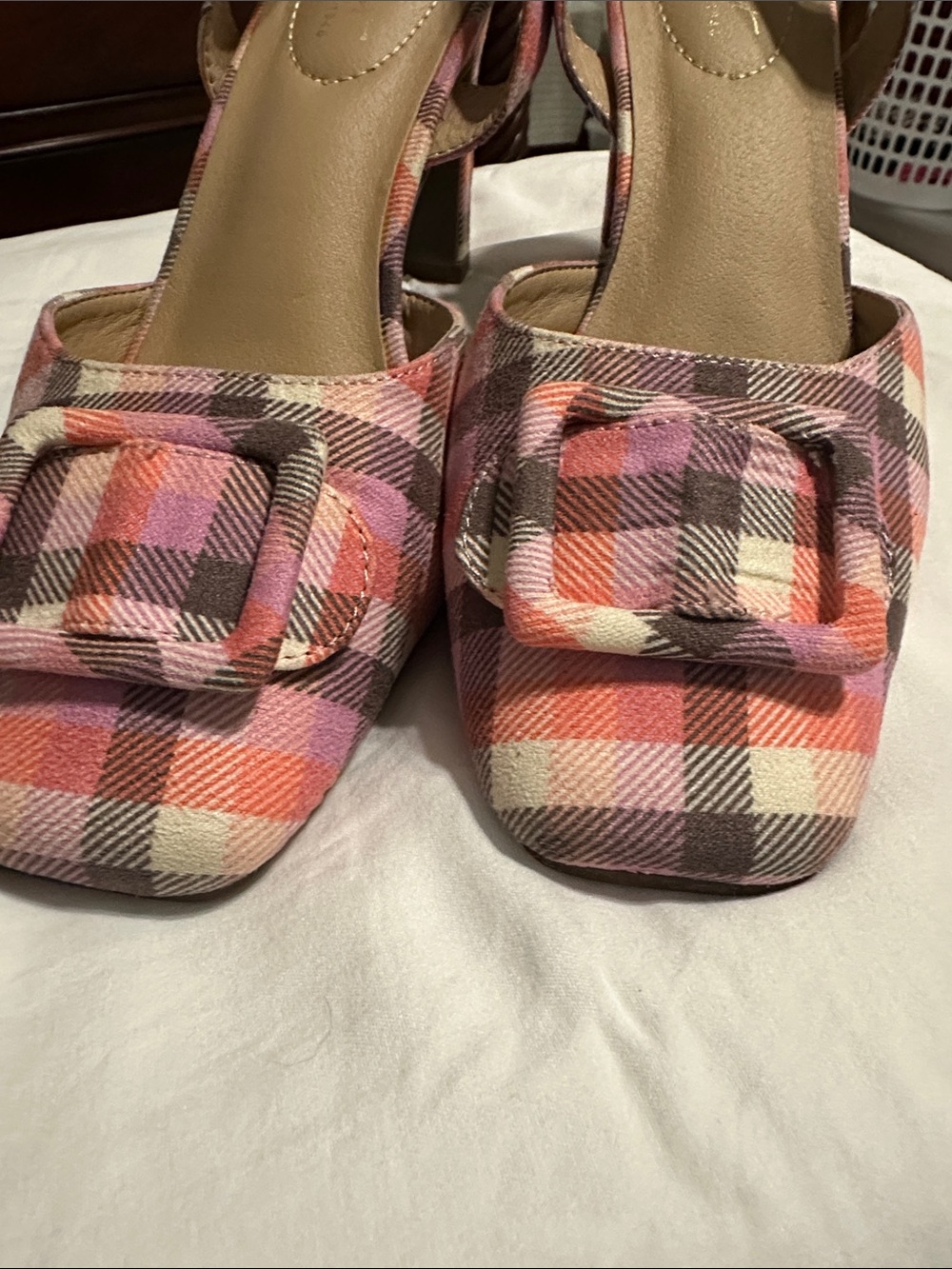 Cityclassified Pink Orange Plaid Buckle Slingback Mules - Picture 10 of 10
